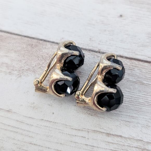Vintage Clip On Earrings Facets Black Ball Duo 7/8" - Picture 5 of 8